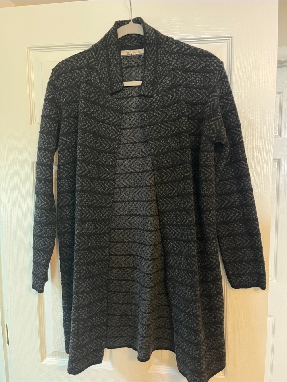 Open-Front Patterned Long Cardigan - Charcoal/Black
